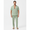 Lucas | Men's Two Piece Set With V Neck Shirt And Straight Leg Pants | Summer