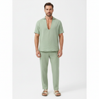 Lucas | Men's Two Piece Set With V Neck Shirt And Straight Leg Pants | Summer