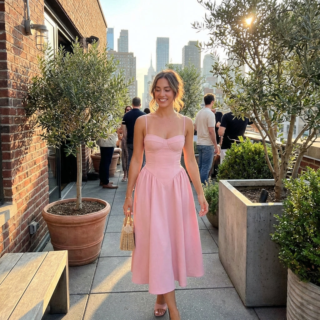 Luna | Women’s Formal Midi Dress With Spaghetti Straps And Sweetheart Neckline | Elegant