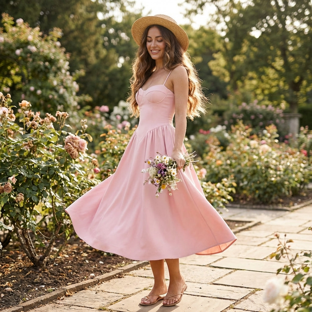Luna | Women’s Formal Midi Dress With Spaghetti Straps And Sweetheart Neckline | Elegant