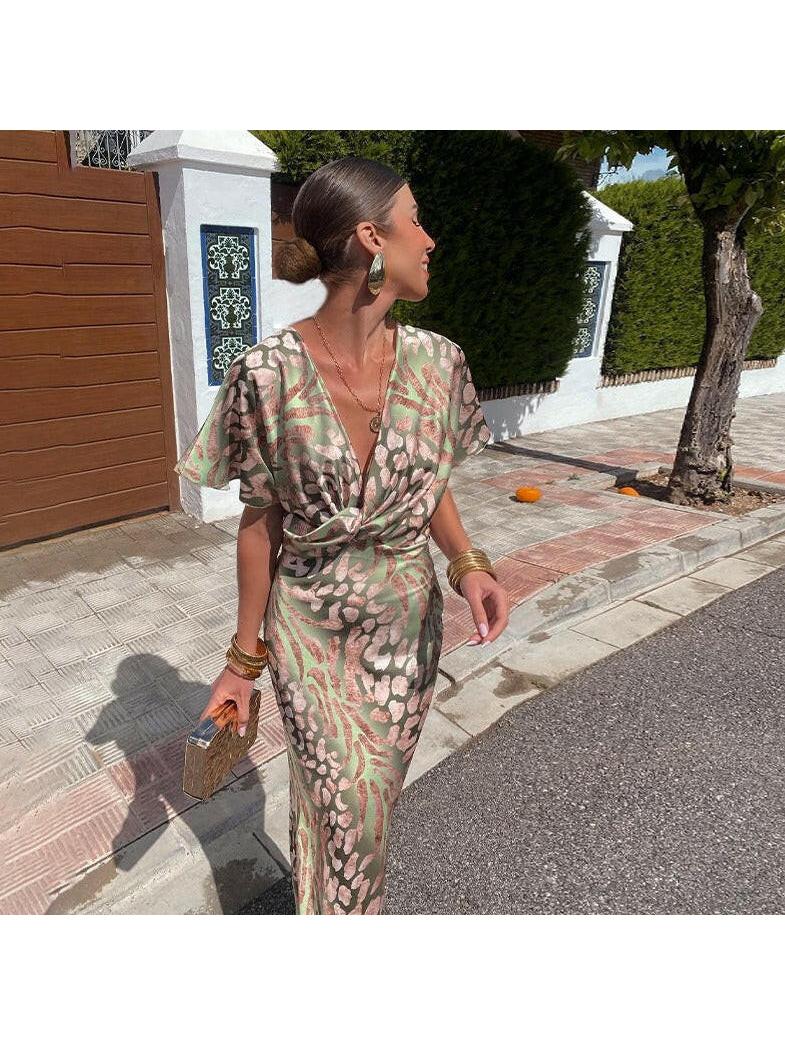 Lunaria | Women's Wedding Guest Dress With Plunging V Neck And Twist Waist Detail