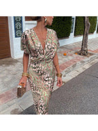 Lunaria | Women's Wedding Guest Dress With Plunging V Neck And Twist Waist Detail