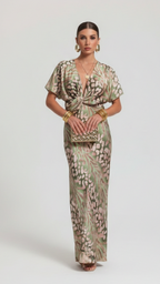 Lunaria | Women's Wedding Guest Dress With Plunging V Neck And Twist Waist Detail