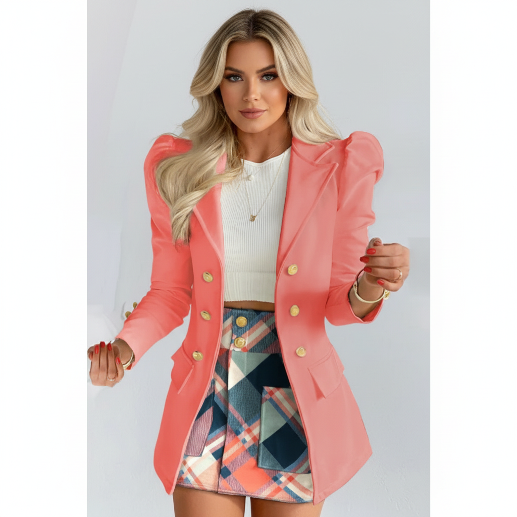 Madison | Women's Blazer And Skirt Co-ord Set With Gold Buttons And Pleated Skirt | Chic