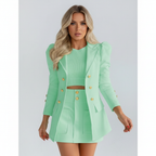 Madison | Women's Blazer And Skirt Co-ord Set With Gold Buttons And Pleated Skirt | Chic
