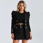 Madison | Women's Blazer And Skirt Co-ord Set With Gold Buttons And Pleated Skirt | Chic