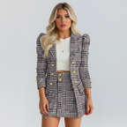 Madison | Women's Blazer And Skirt Co-ord Set With Gold Buttons And Pleated Skirt | Chic