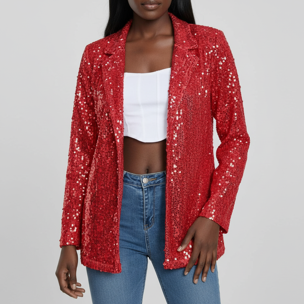 Madison | Women's Blazer With Sequin Texture And Notch Lapel | Glamorous