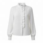 Madison | Women's Blouse With Ruffled Neckline And Contrast Buttons | Elegant
