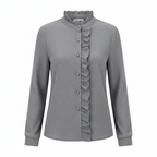 Madison | Women's Blouse With Ruffled Neckline And Contrast Buttons | Elegant
