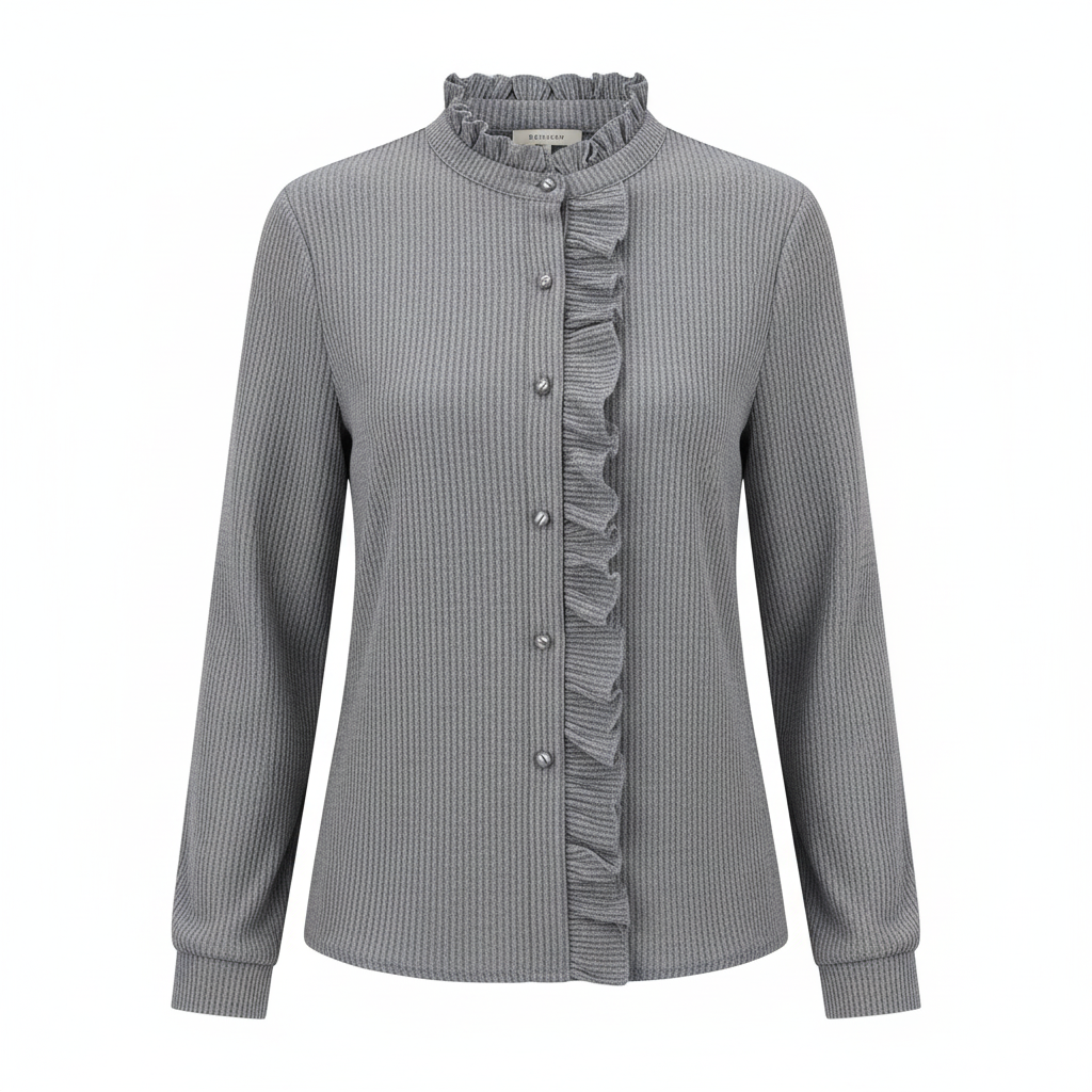 Madison | Women's Blouse With Ruffled Neckline And Contrast Buttons | Elegant