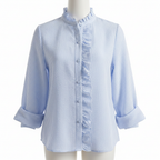 Madison | Women's Blouse With Ruffled Neckline And Contrast Buttons | Elegant