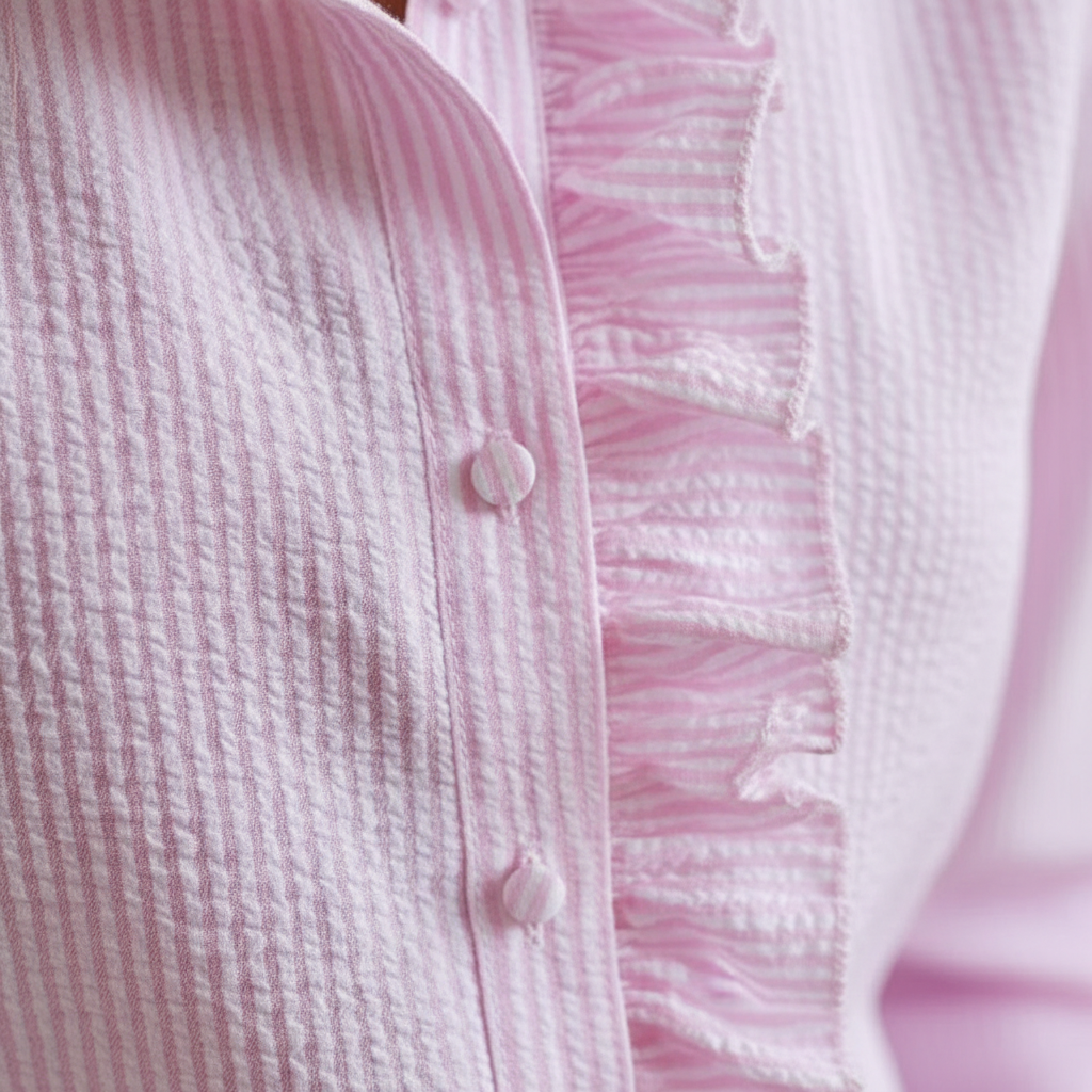 Madison | Women's Blouse With Ruffled Neckline And Contrast Buttons | Elegant