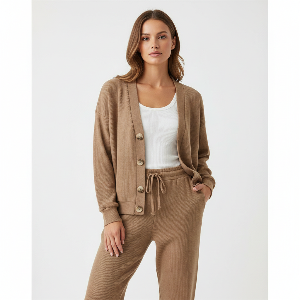 Madison | Women's Cardigan With Drawstring Pants With Button Front And Pockets | Casual