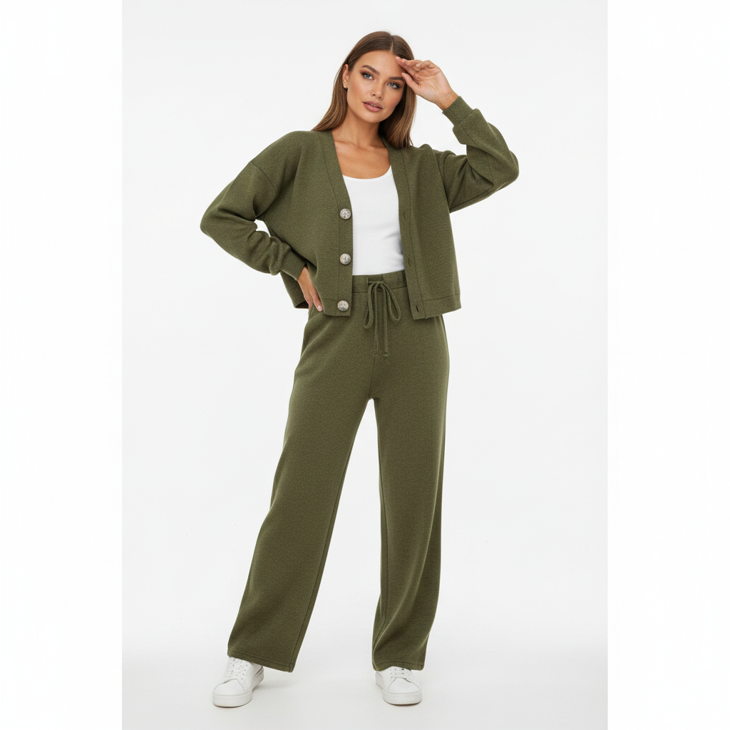 Madison | Women's Cardigan With Drawstring Pants With Button Front And Pockets | Casual
