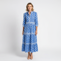 Madison | Women's Chain Pattern Midi Dress With Pleated Skirt And V-Neck | Elegant