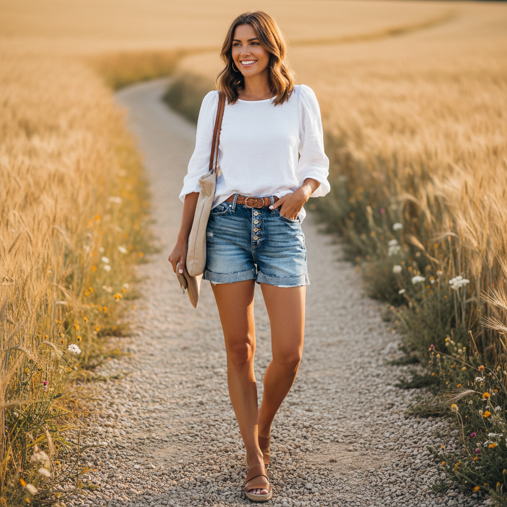 Madison | Women's Denim Shorts With Button Front And Rolled Hem | Casual