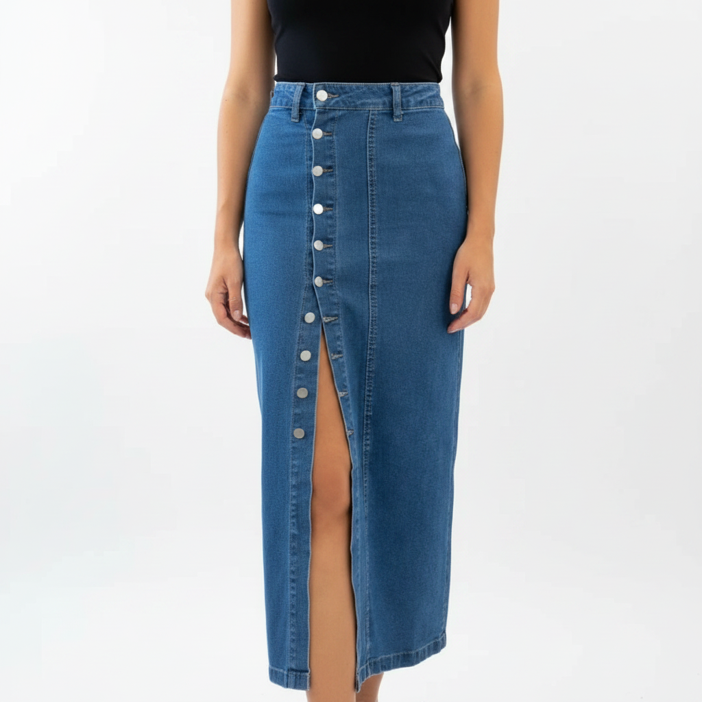 Madison | Women's Denim Skirt With Button Front And Side Slit | Casual