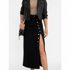 Madison | Women's Denim Skirt With Button Front And Side Slit | Casual