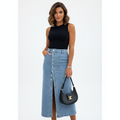 Madison | Women's Denim Skirt With Button Front And Side Slit | Casual