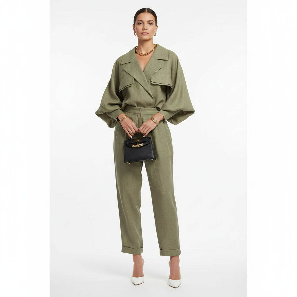 Madison | Women's Jumpsuit With Long Sleeves And Flap Pocket Detail | Modern