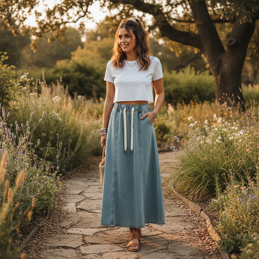 Madison | Women's Maxi Skirt With Drawstring Waist And Pockets | Casual