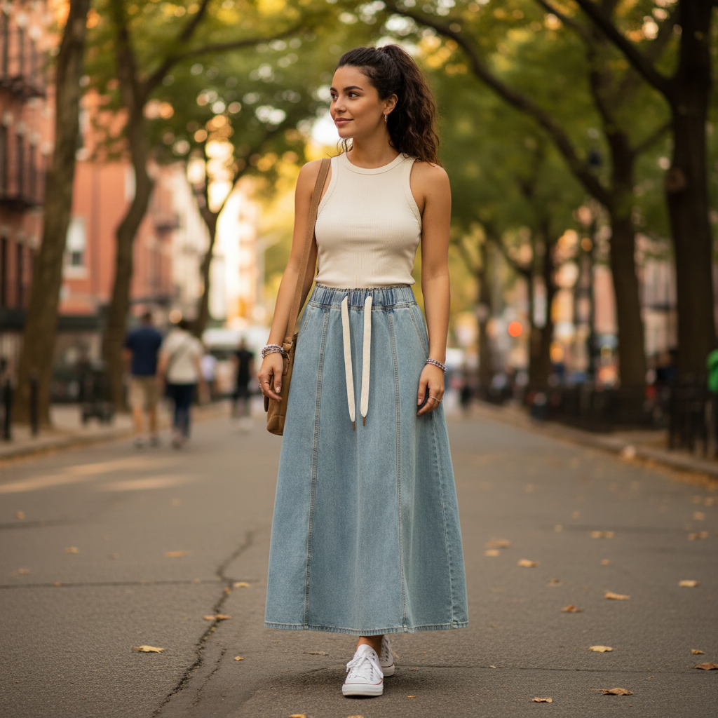 Madison | Women's Maxi Skirt With Drawstring Waist And Pockets | Casual