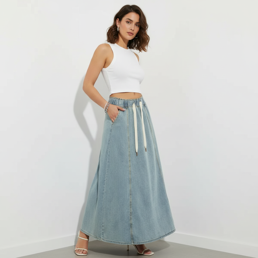 Madison | Women's Maxi Skirt With Drawstring Waist And Pockets | Casual