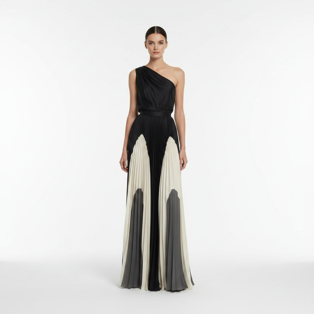 Madison | Women's One Shoulder Dress With Pleated Skirt And Draped Top | Elegant