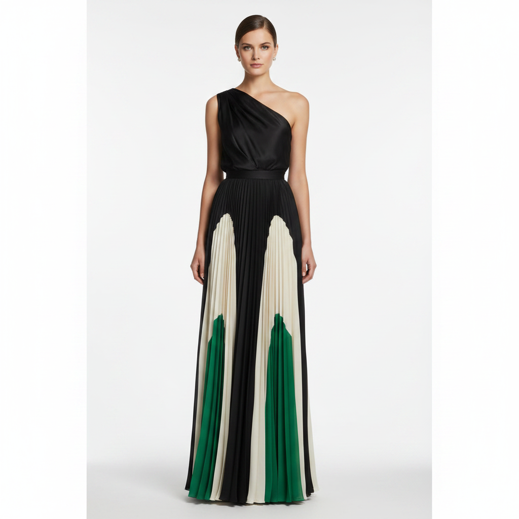 Madison | Women's One Shoulder Dress With Pleated Skirt And Draped Top | Elegant