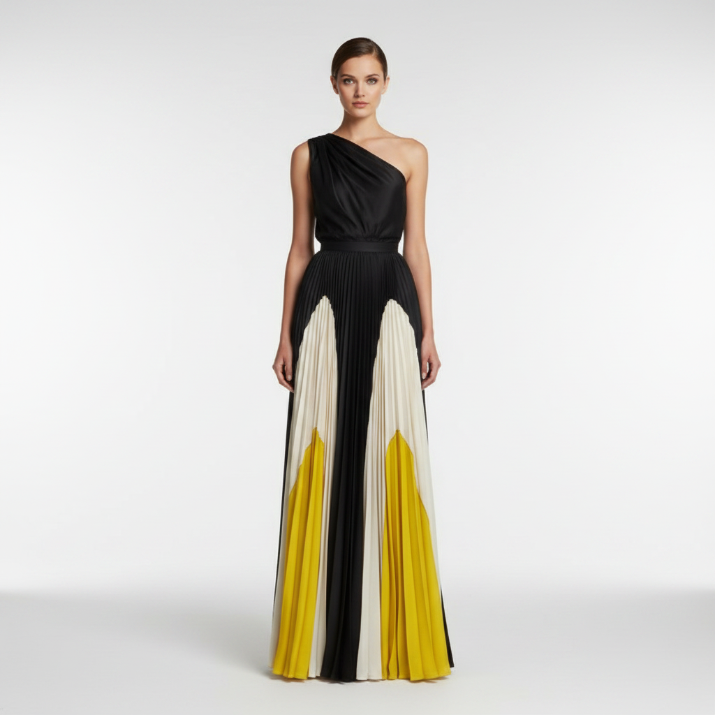 Madison | Women's One Shoulder Dress With Pleated Skirt And Draped Top | Elegant