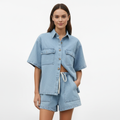 Madison | Women's Short Sleeve Set With Button Closure And Drawstring Waist | Casual