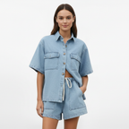 Madison | Women's Short Sleeve Set With Button Closure And Drawstring Waist | Casual