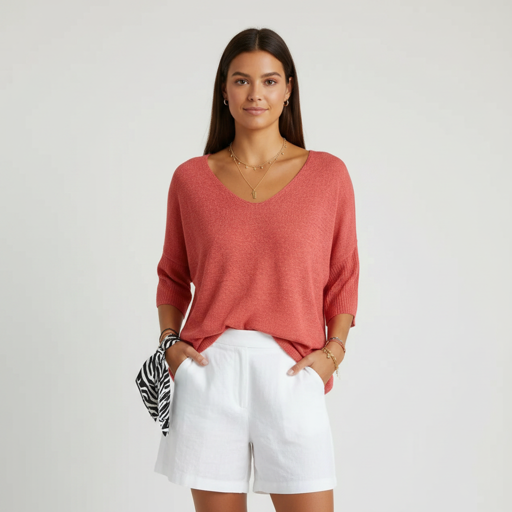 Madison | Women's Top With V Neck And Three Quarter Sleeves | Casual