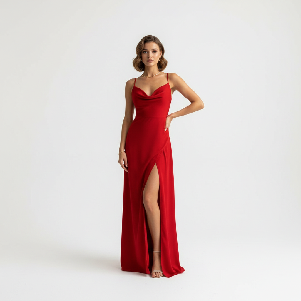 Madison | Women's Wedding Guest Dress With Draped Neckline And Side Slit | Elegant