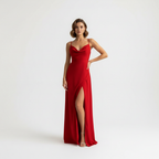 Madison | Women's Wedding Guest Dress With Draped Neckline And Side Slit | Elegant