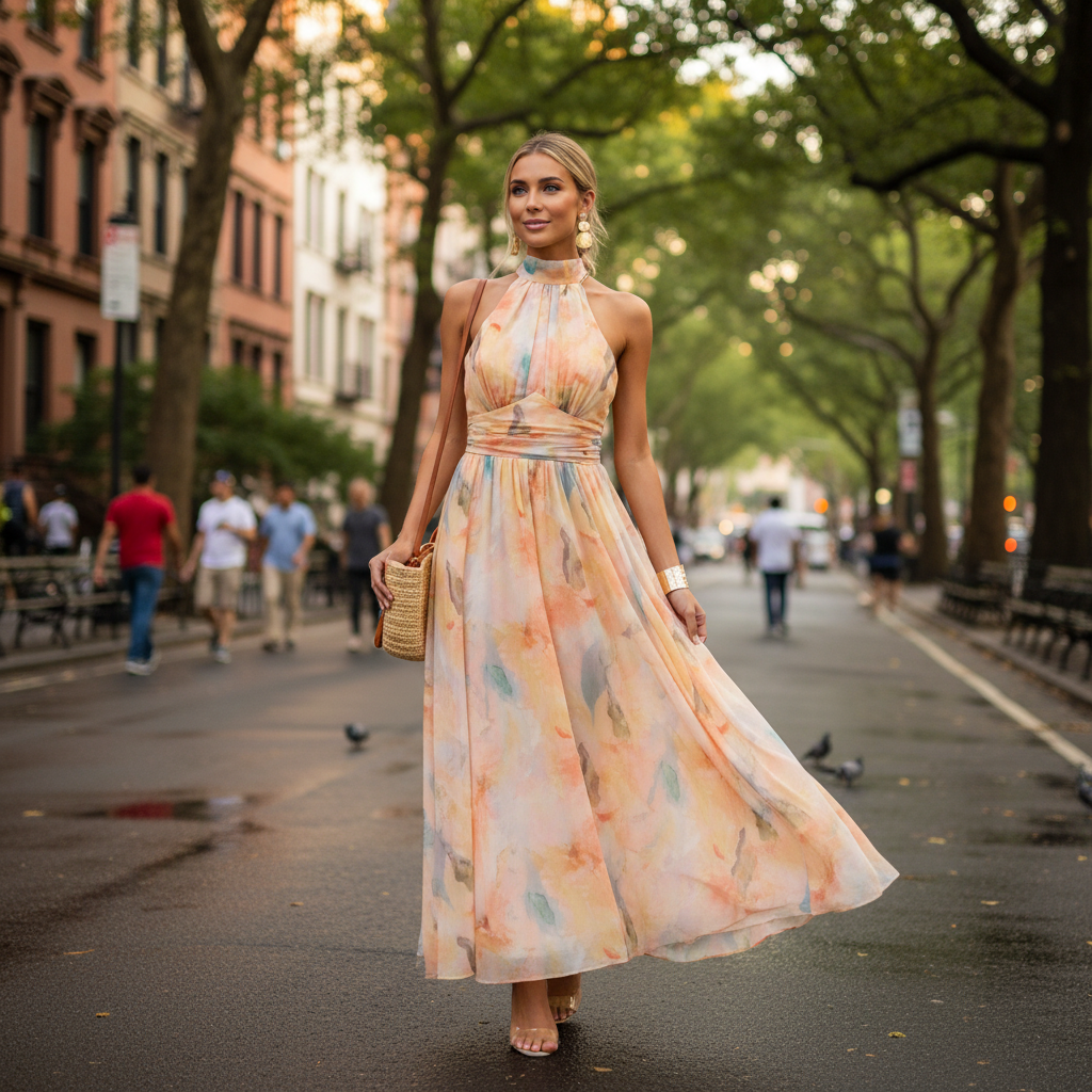 Madison | Women's Wedding Guest Dress With High Neck And Pleated Skirt | Elegant