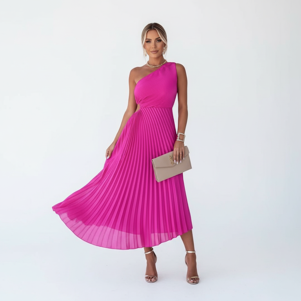 Madison | Women's Wedding Guest Dress With One-Shoulder Neckline And Pleated Skirt | Elegant