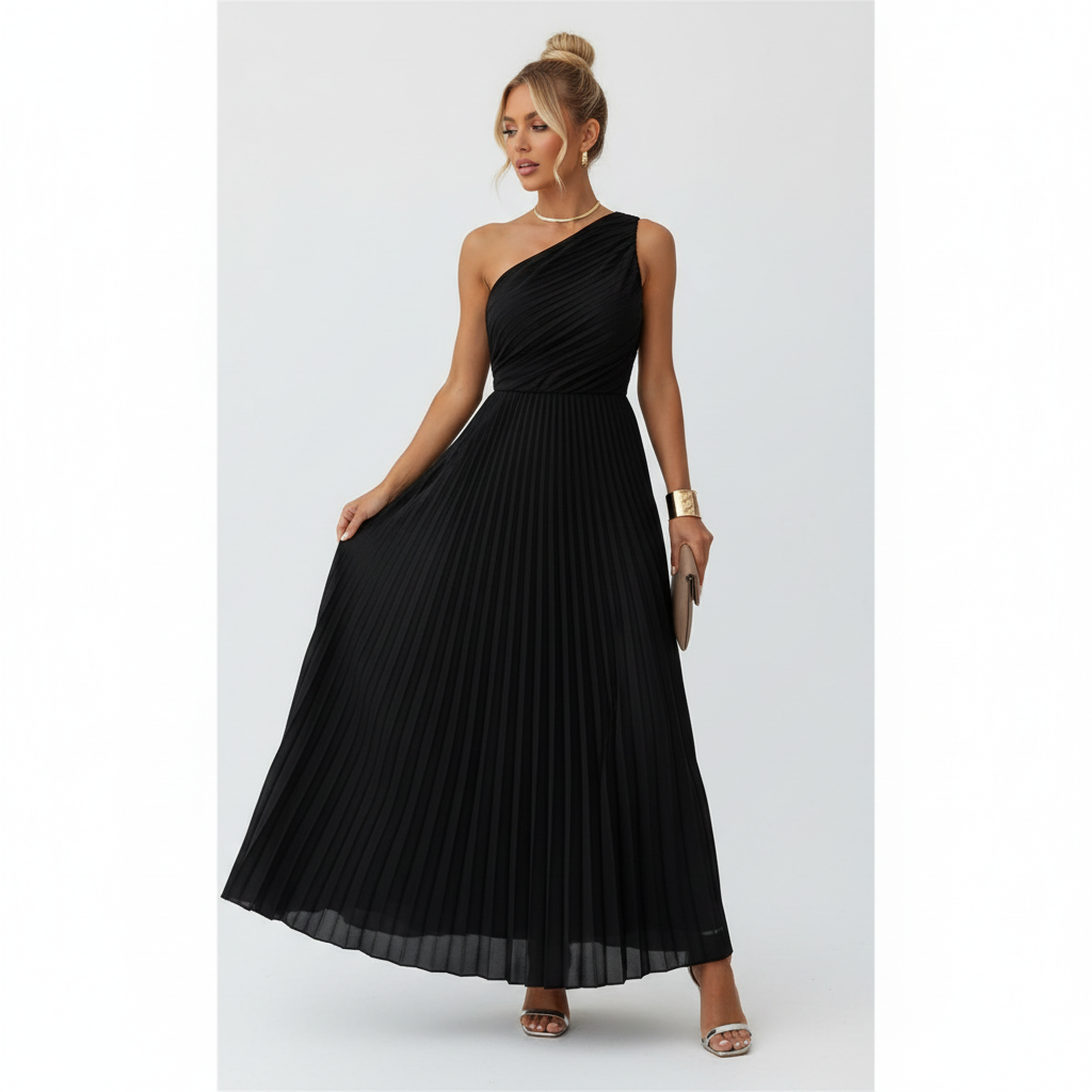 Madison | Women's Wedding Guest Dress With One-Shoulder Neckline And Pleated Skirt | Elegant