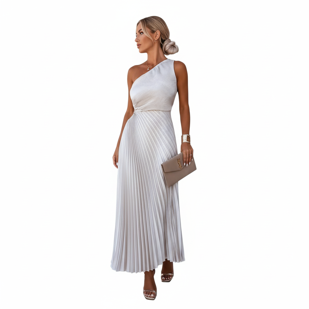 Madison | Women's Wedding Guest Dress With One-Shoulder Neckline And Pleated Skirt | Elegant