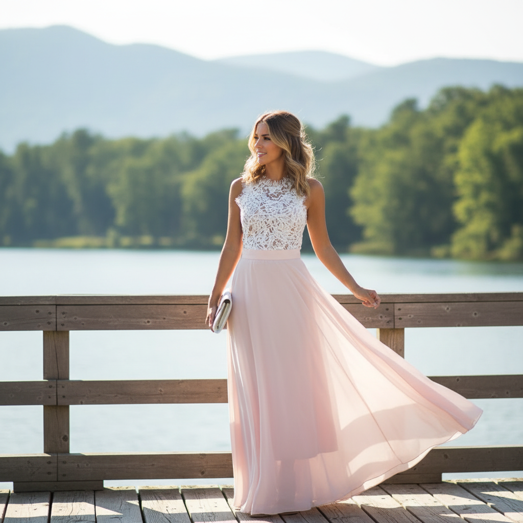 Madison | Women's Wedding Guest Dress With Sleeveless Design And Lace Bodice | Elegant