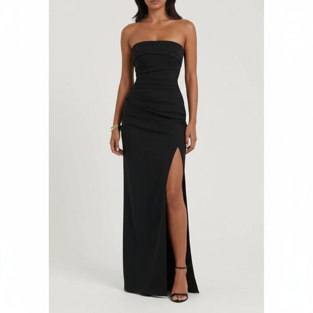 Madison | Women's Wedding Guest Maxi Dress With Strapless Neckline And Side Slit | Elegant
