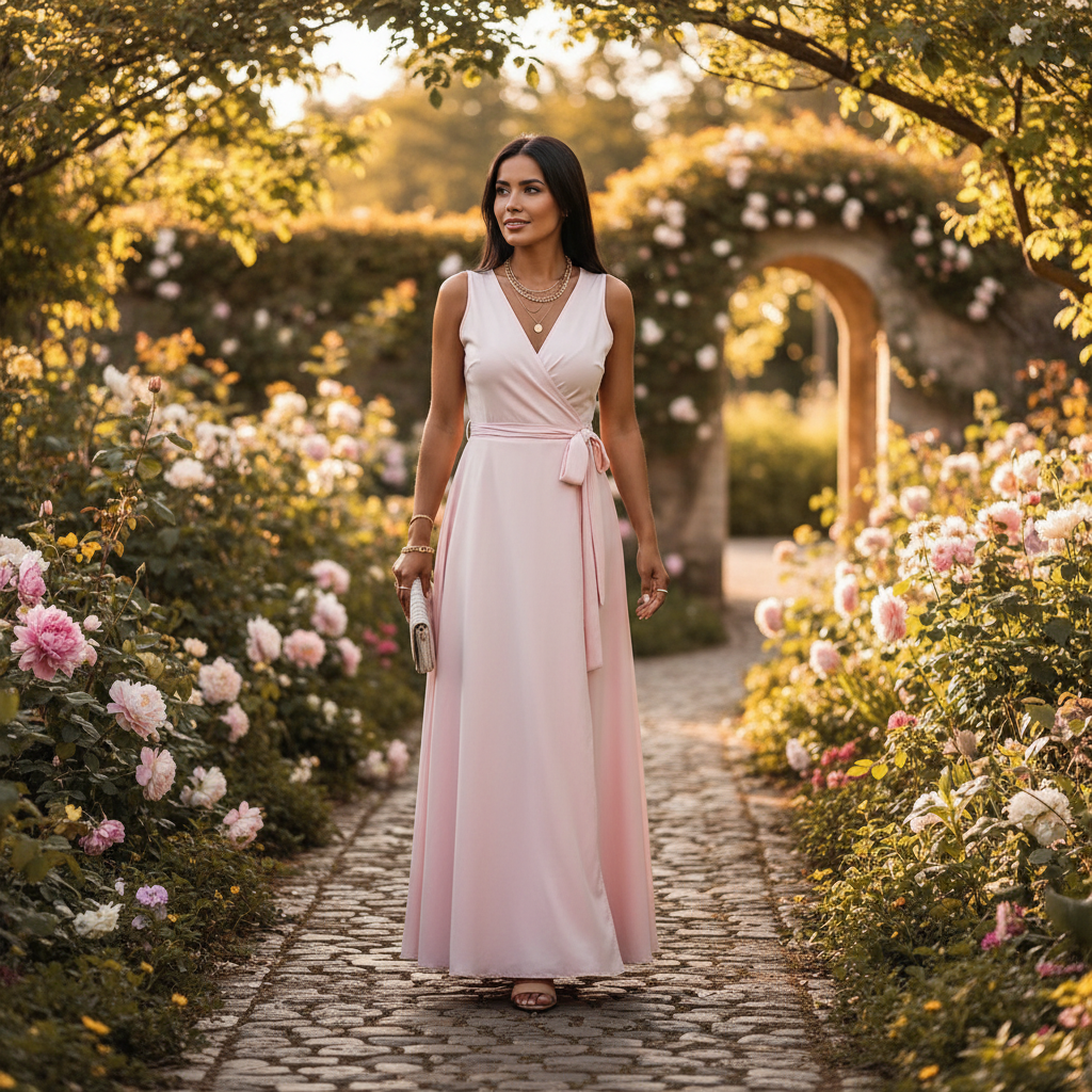 Madison | Women's Wedding Guest Maxi Dress With V-Neck And Tie Waist | Elegant