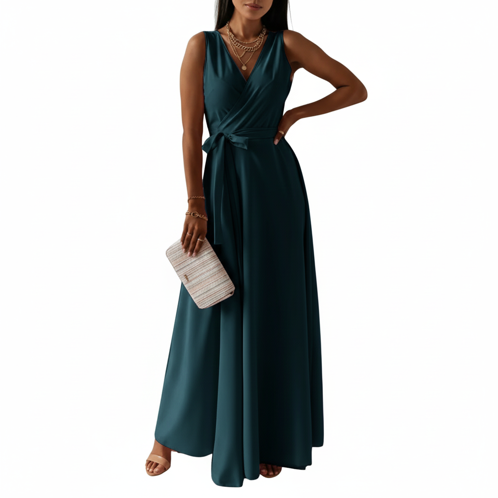 Madison | Women's Wedding Guest Maxi Dress With V-Neck And Tie Waist | Elegant