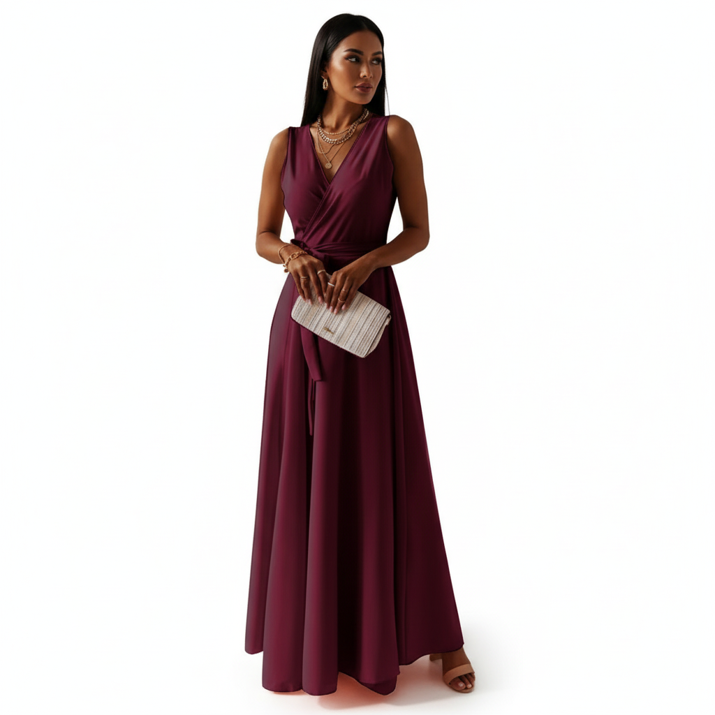 Madison | Women's Wedding Guest Maxi Dress With V-Neck And Tie Waist | Elegant