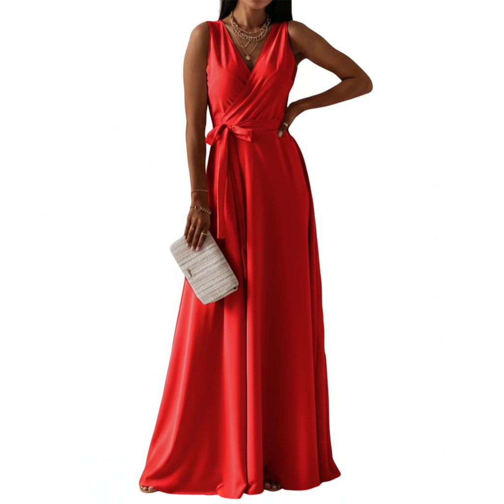 Madison | Women's Wedding Guest Maxi Dress With V-Neck And Tie Waist | Elegant