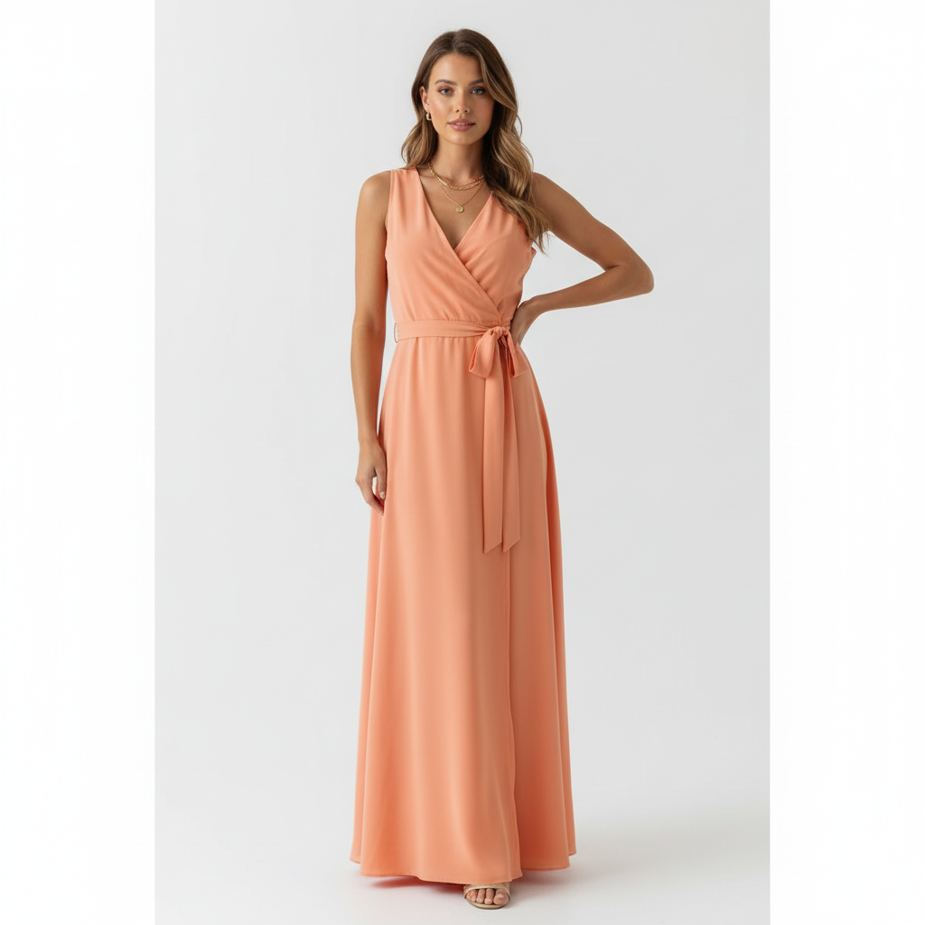 Madison | Women's Wedding Guest Maxi Dress With V-Neck And Tie Waist | Elegant