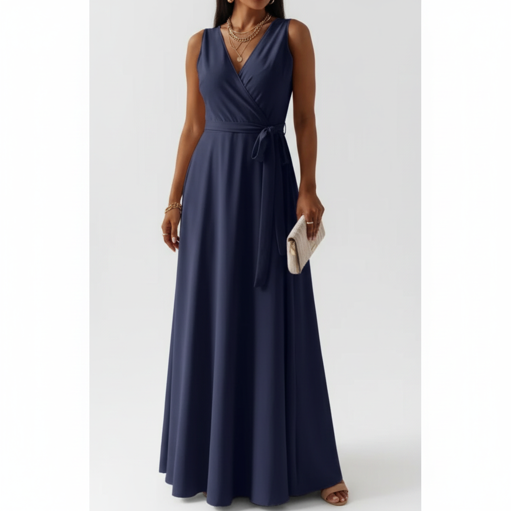 Madison | Women's Wedding Guest Maxi Dress With V-Neck And Tie Waist | Elegant