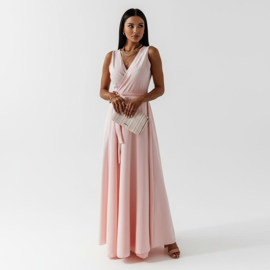 Madison | Women's Wedding Guest Maxi Dress With V-Neck And Tie Waist | Elegant