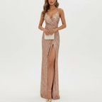 Madison | Women's Wedding Guest Maxi Dress With V Neckline And Side Slit | Elegant
